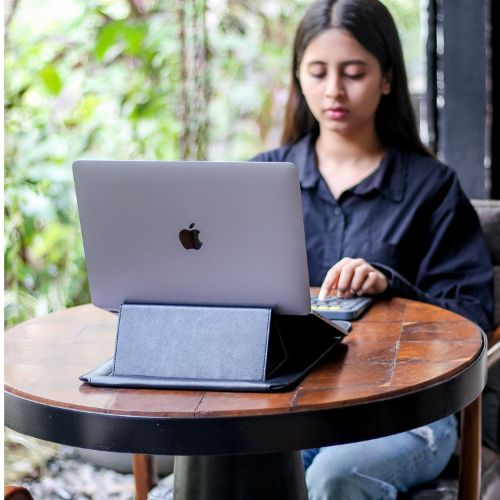 Fitizen Black Vegan Leather Laptop Stand Cum Riser Sleeve