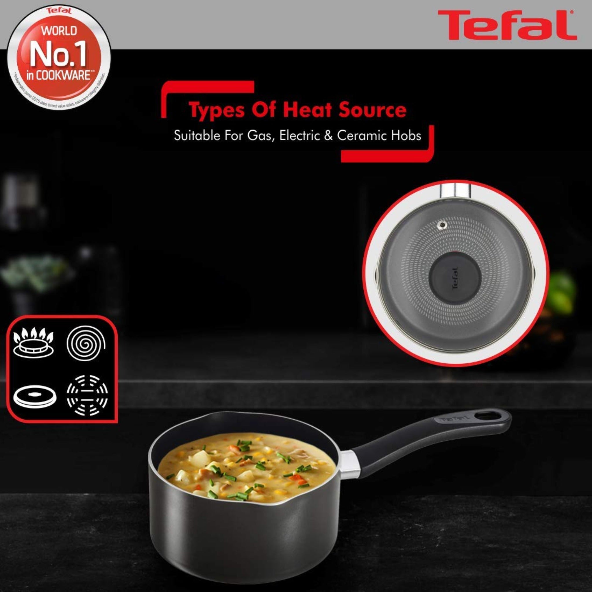 Tefal Sauce Pan 16 Cm G Lid Greyish Black Delicia