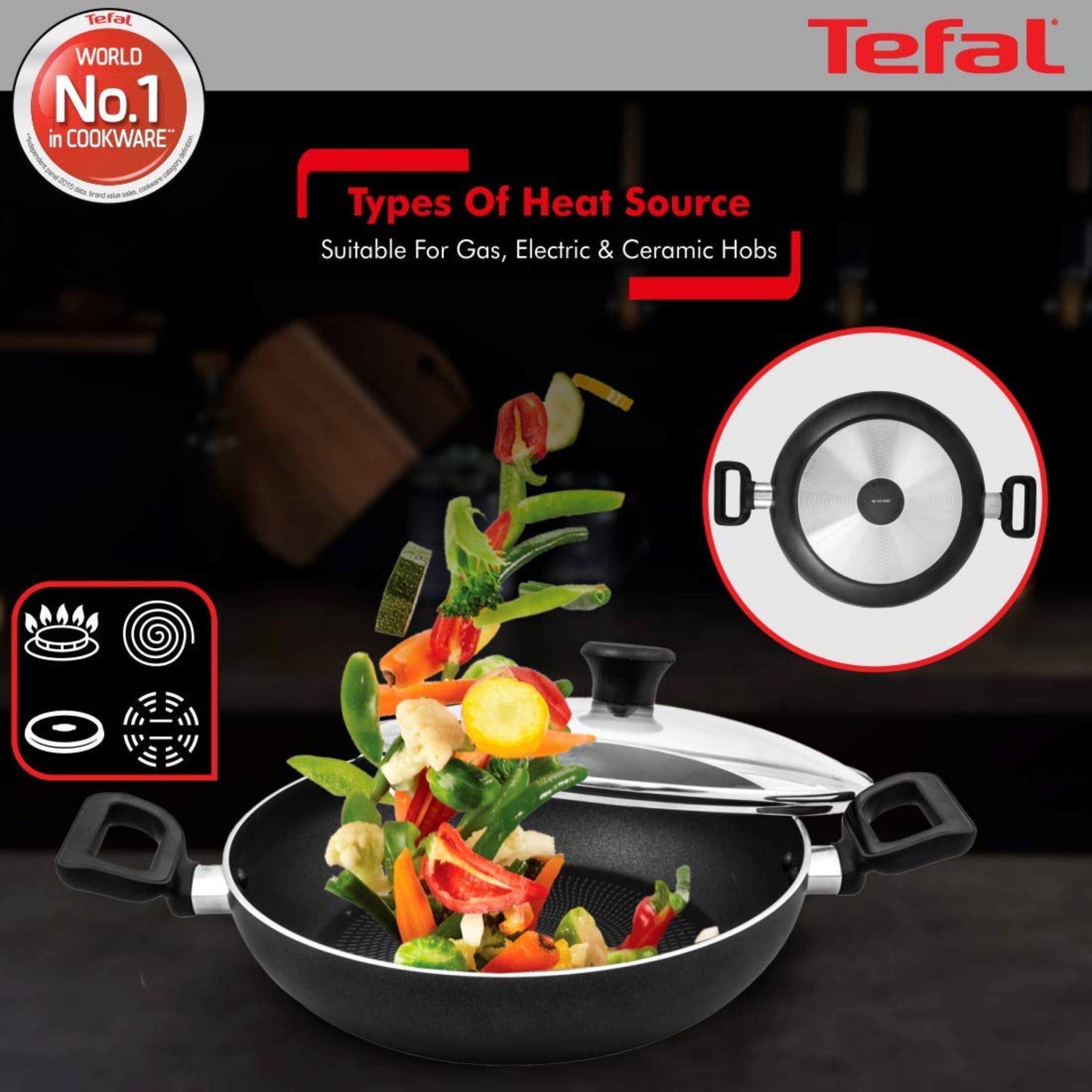Tefal Kadai 28 Cm G Lid Greyish Black Delicia