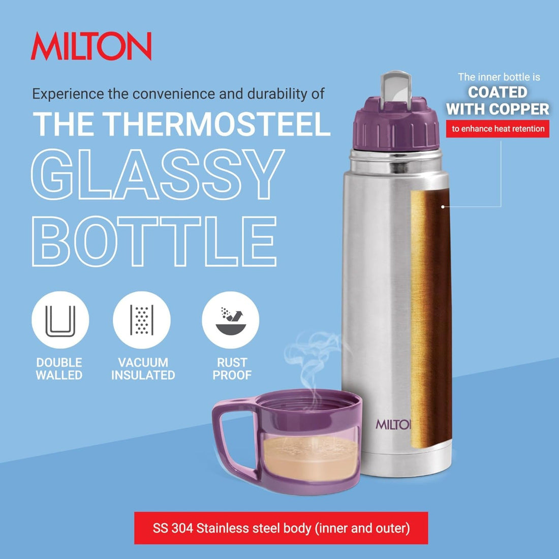 Milton Thermosteel Glassy hot & cold bottle