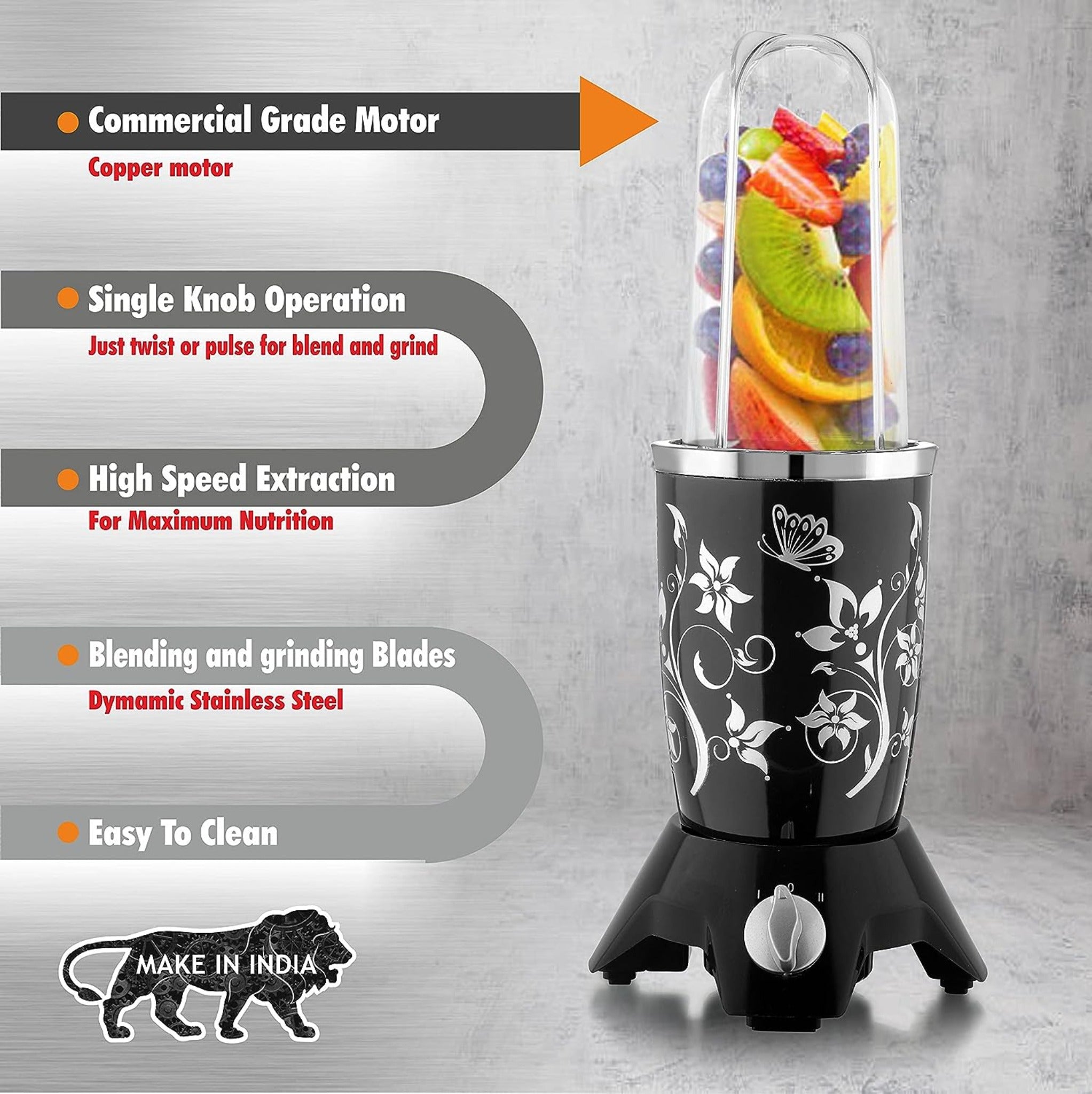 Cookwell Bullet Mixer Grinder 600 watts (3 Jars, 2 Blade)