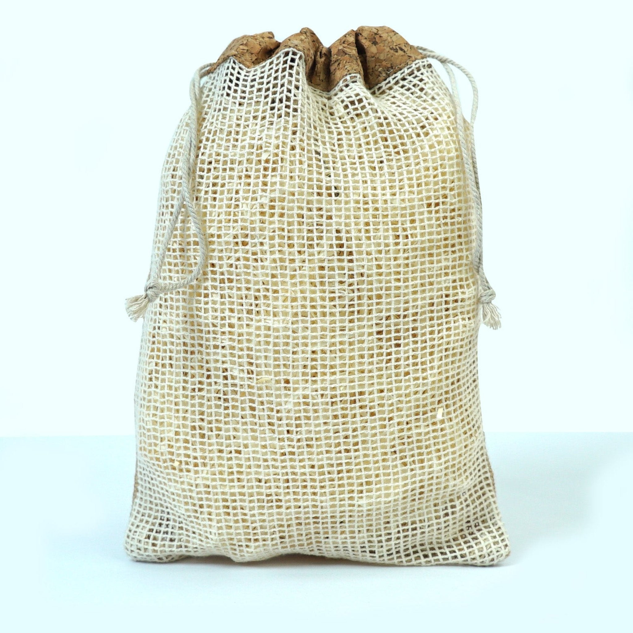 Jute String Bag with Cork Top & Cotton Net (7"x10")-CX30