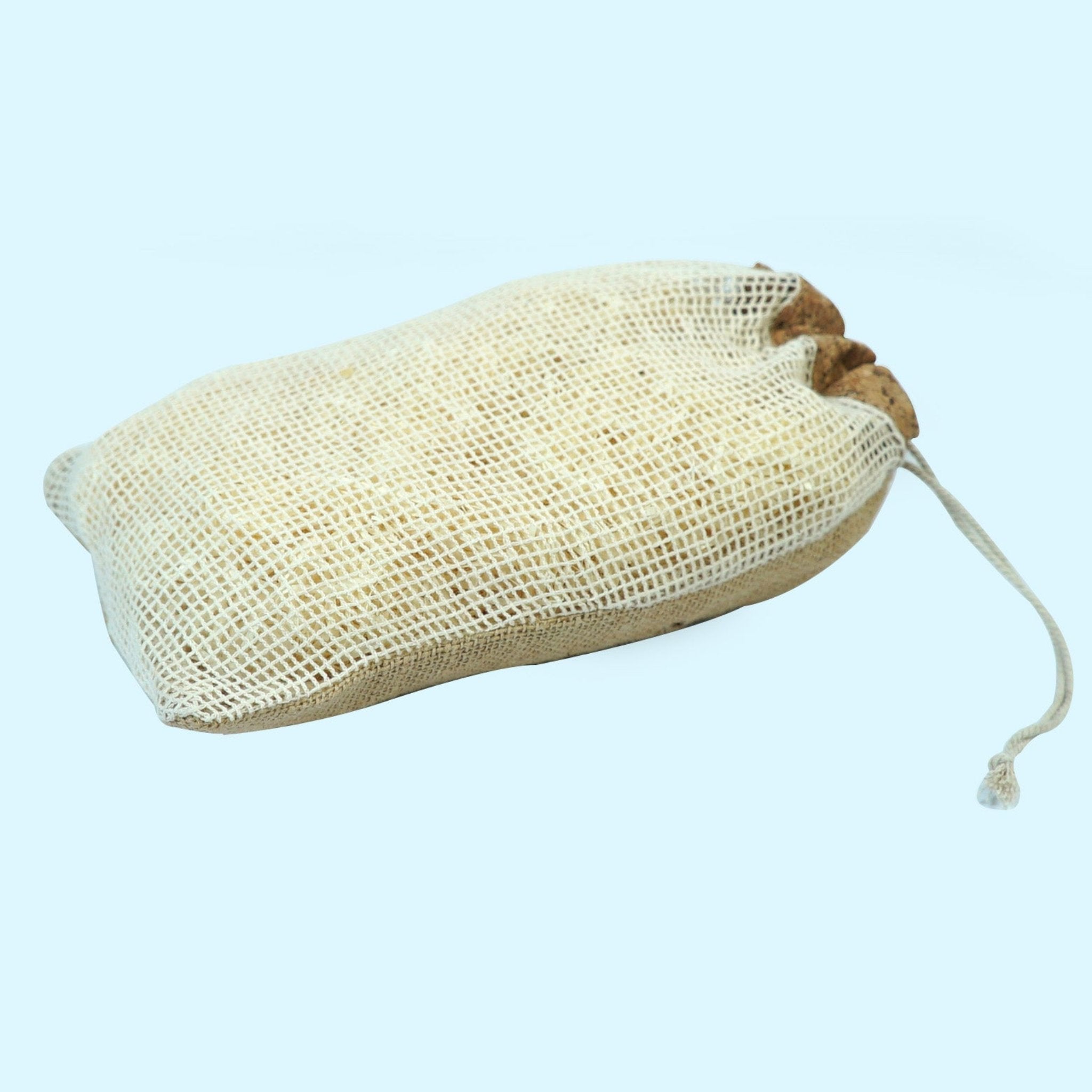 Jute String Bag with Cork Top & Cotton Net (7"x10")-CX30