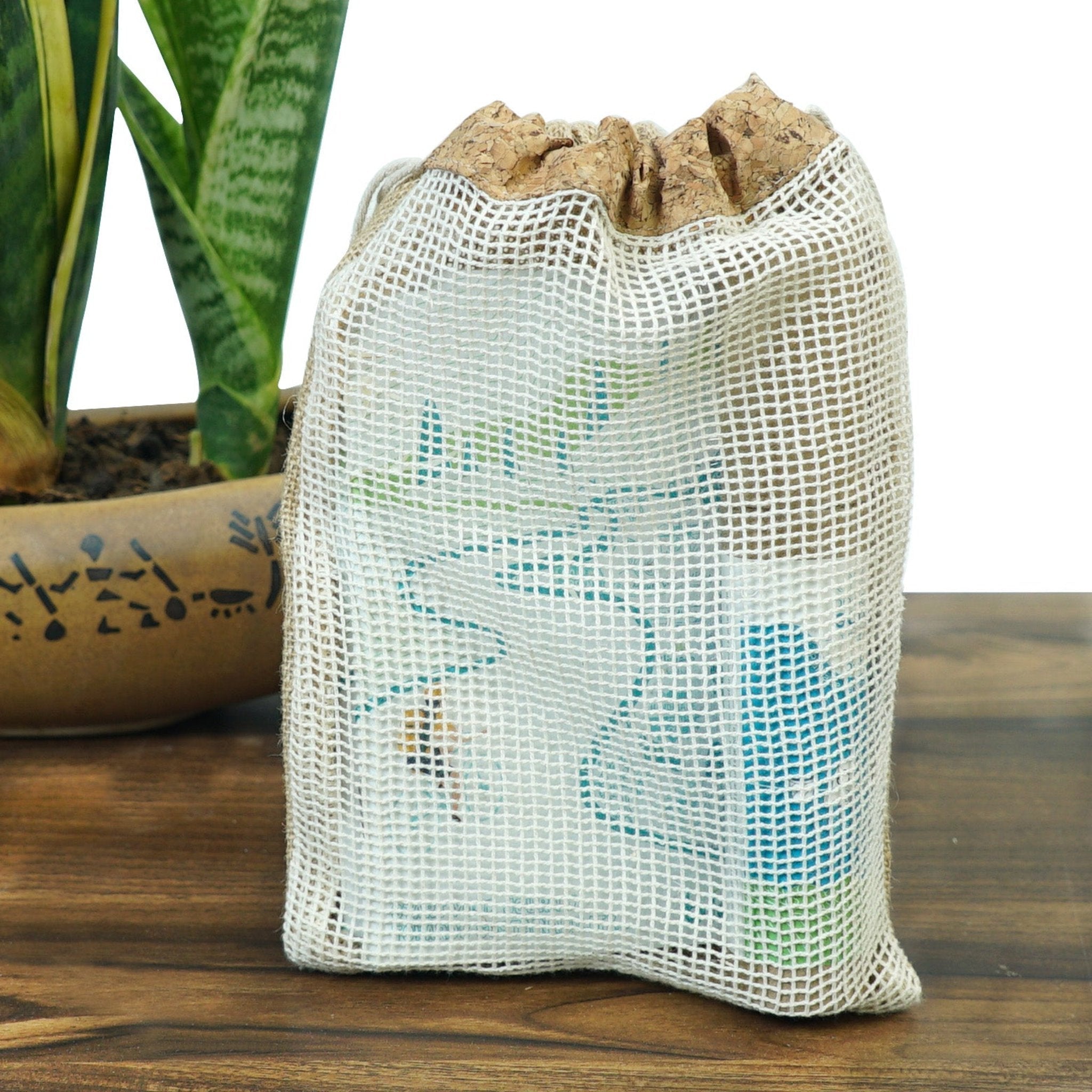 Jute String Bag with Cork Top & Cotton Net (7"x10")-CX30