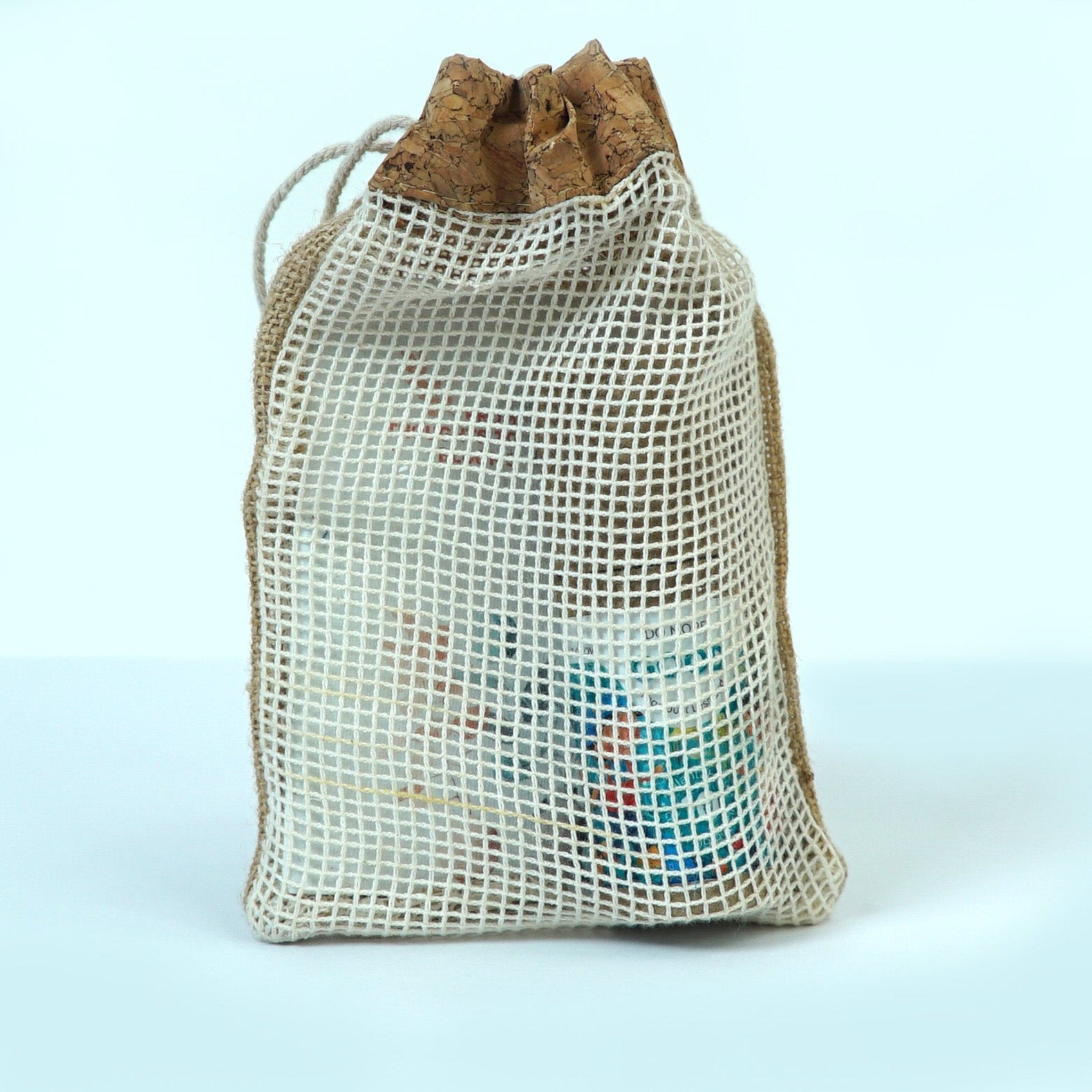 Jute String Bag with Cork Top & Cotton Net (5"x7")-CX33