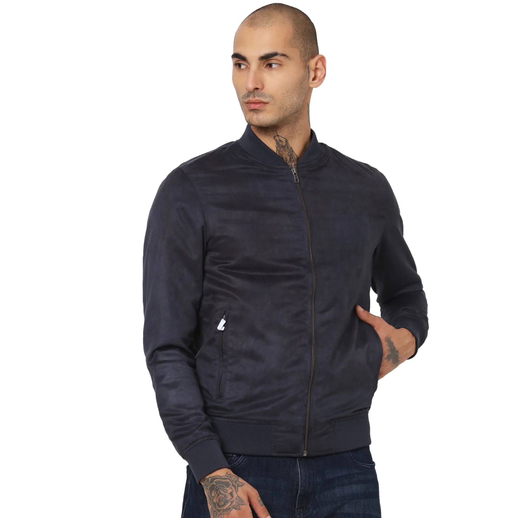 Jack Jones Faux Suede Jacket Navy Blue swag Workstore