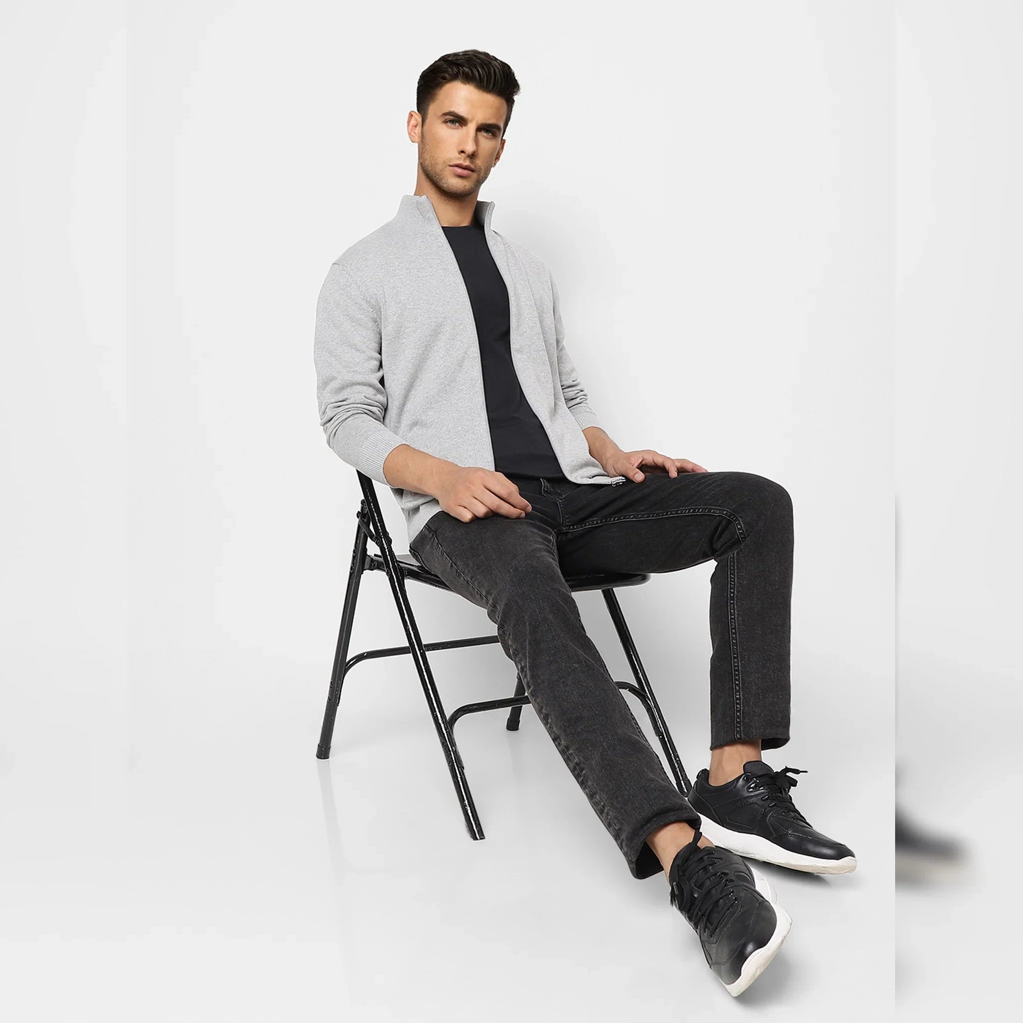 Grey High Neck Cardigan