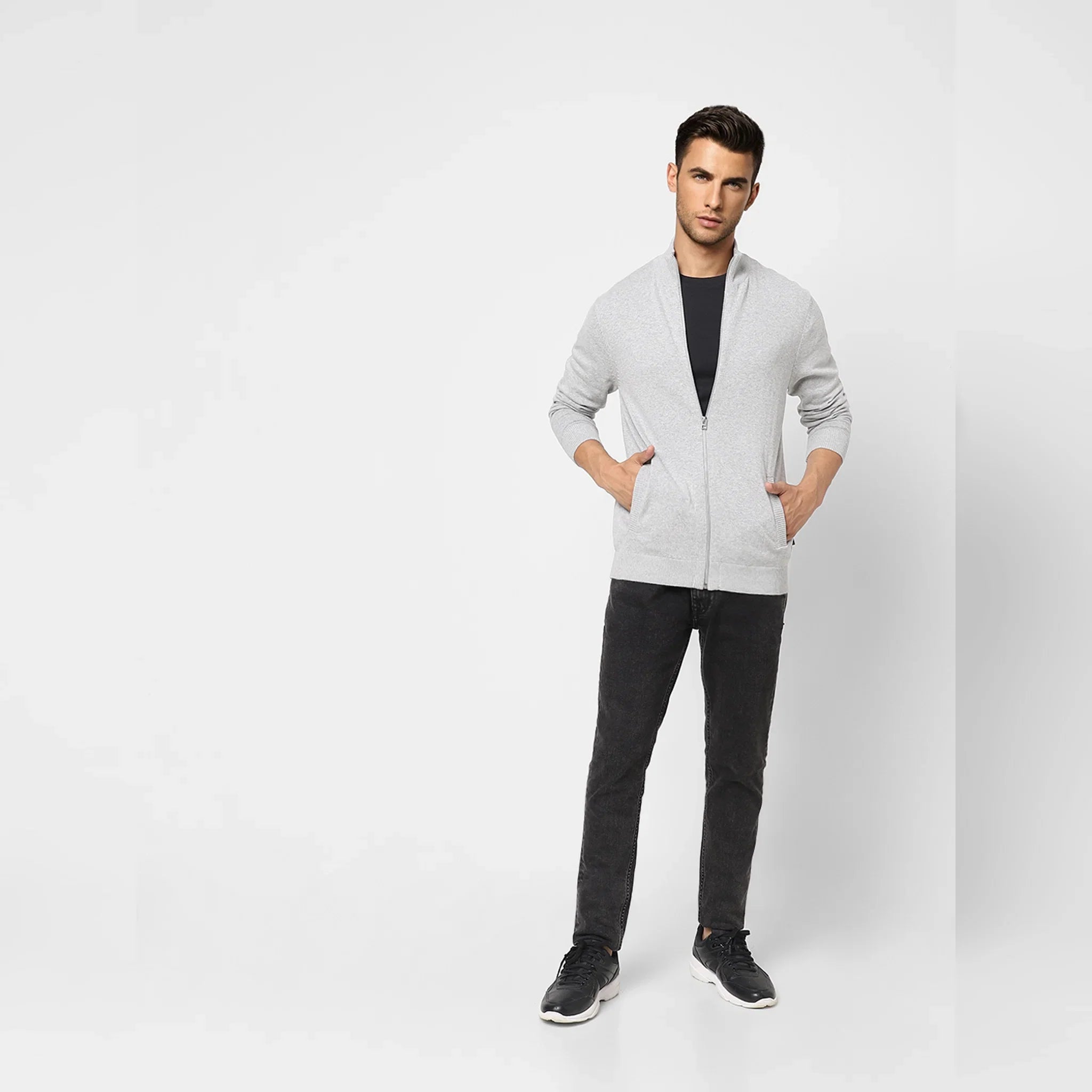 Grey High Neck Cardigan