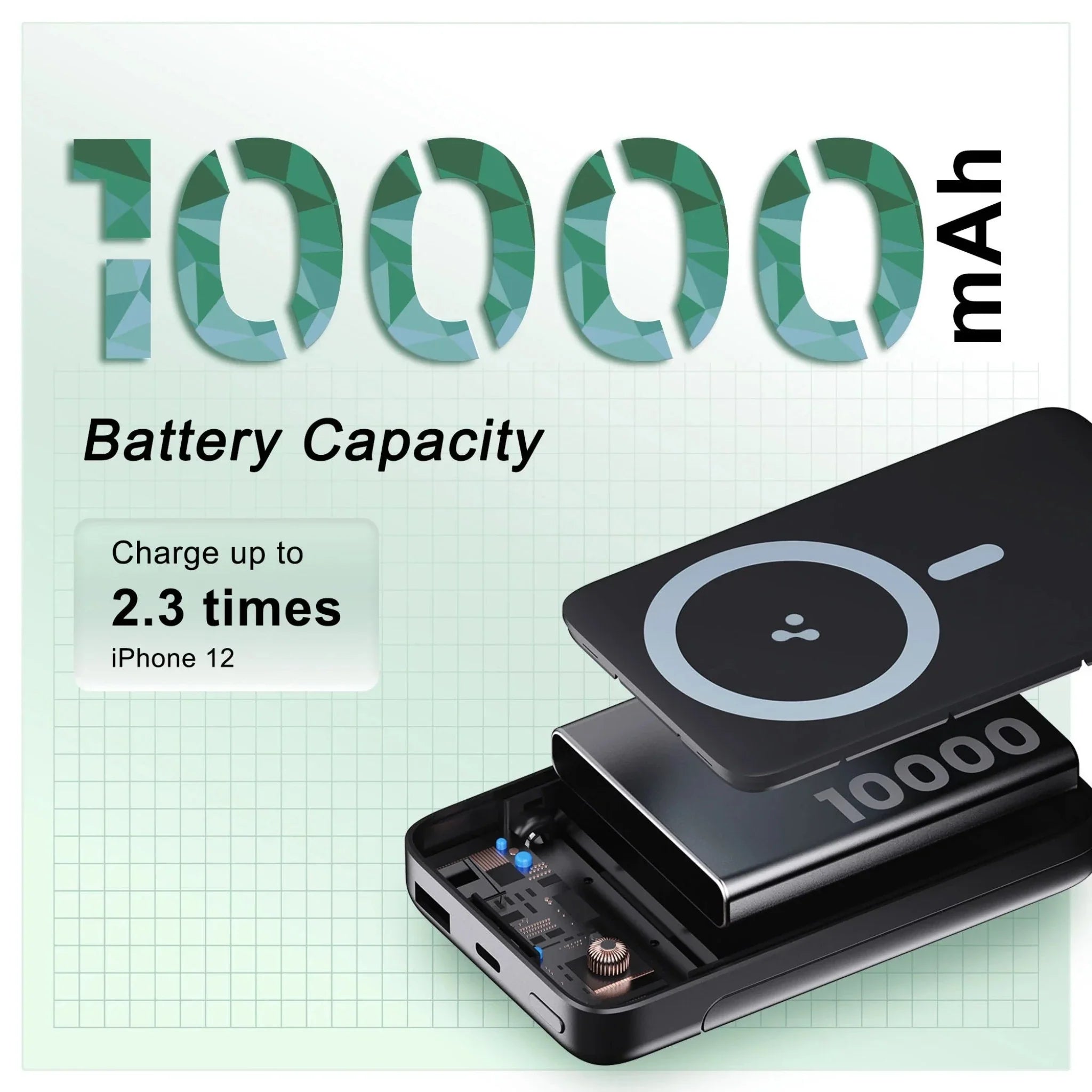 Ambrane 10000mAh Power Bank 15W Wireless Output, Triple Output, LED - Aerosync PB10