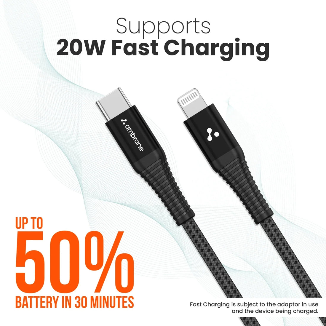 Ambrane Type C to Lightning Cable MFI Certified Braided Cable (1.0M) - AMC-10