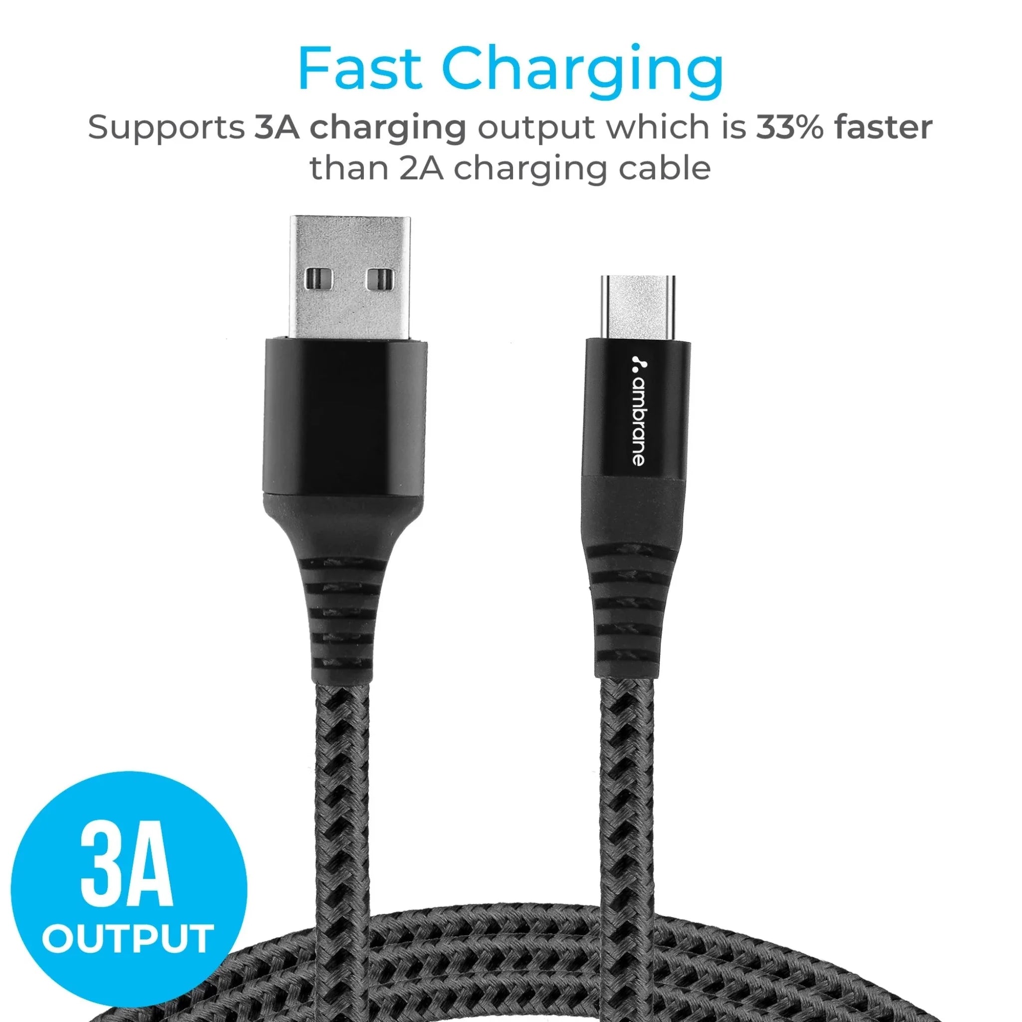 Ambrane Unbreakable 3A Fast Charging Braided Type C Cable ( 1.5 M) - BCT15