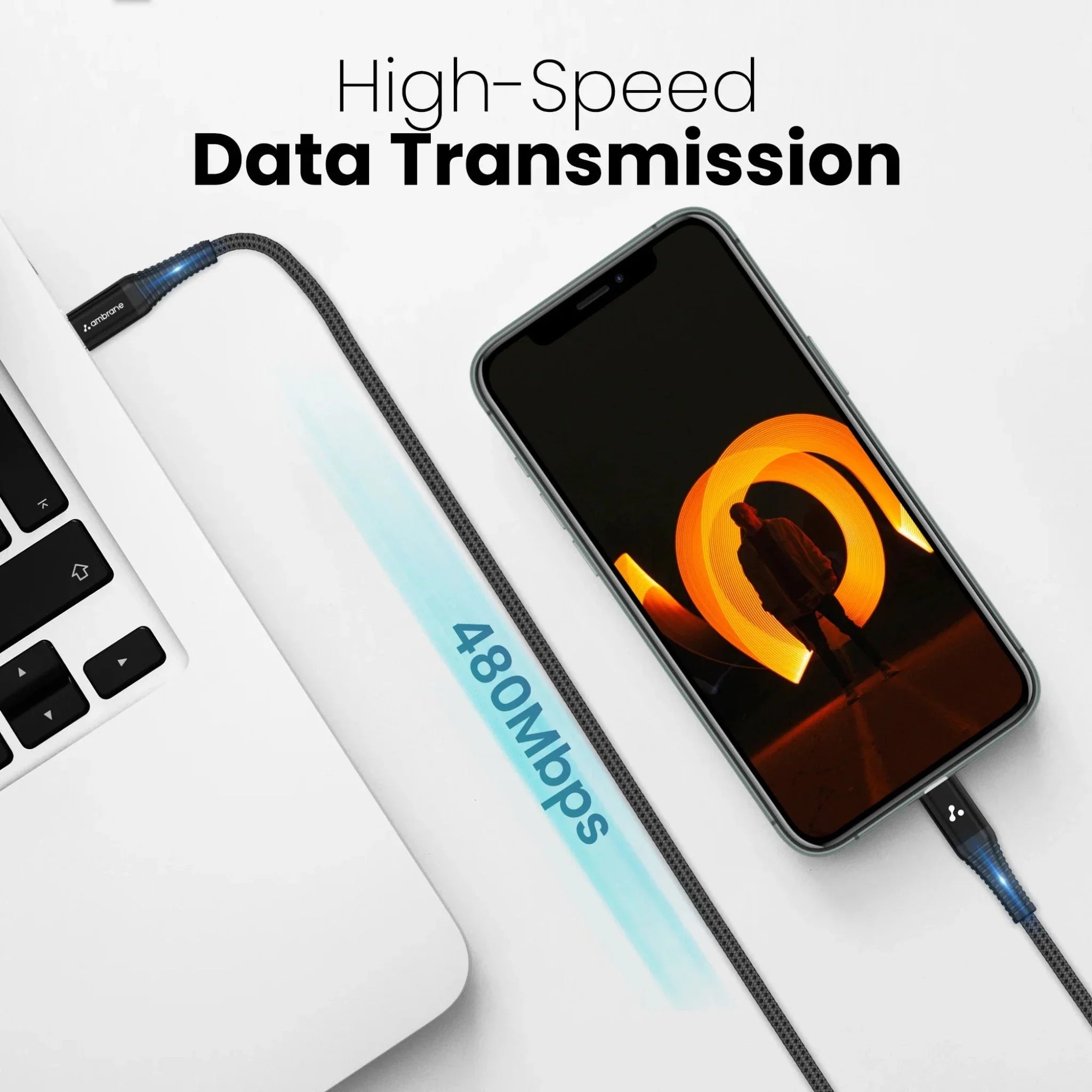 Ambrane Type C to Lightning Cable MFI Certified Braided Cable (1.0M) - AMC-10