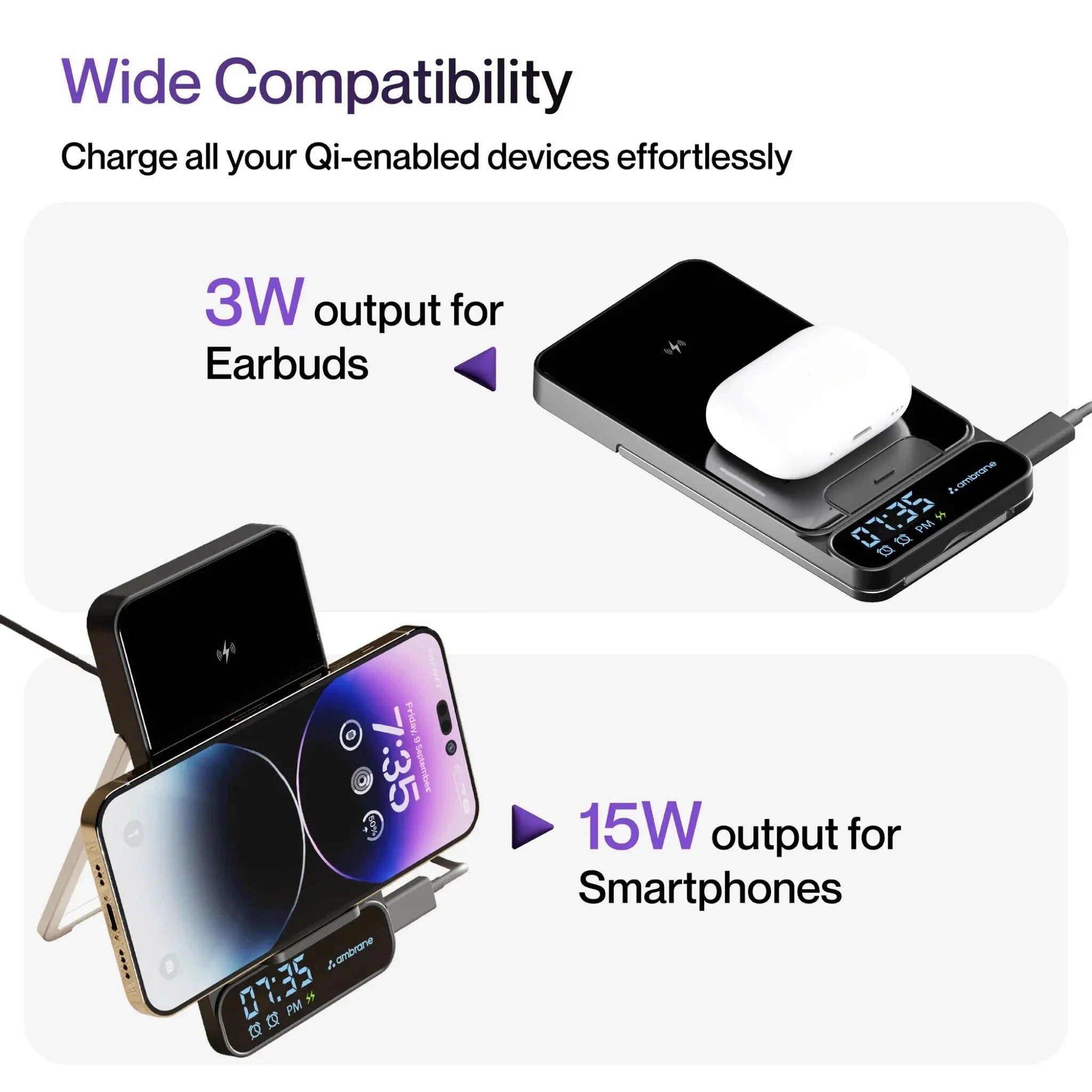 Ambrane 15W Wireless BoostedSpeed™ Wireless Charger - Powerpod Pro