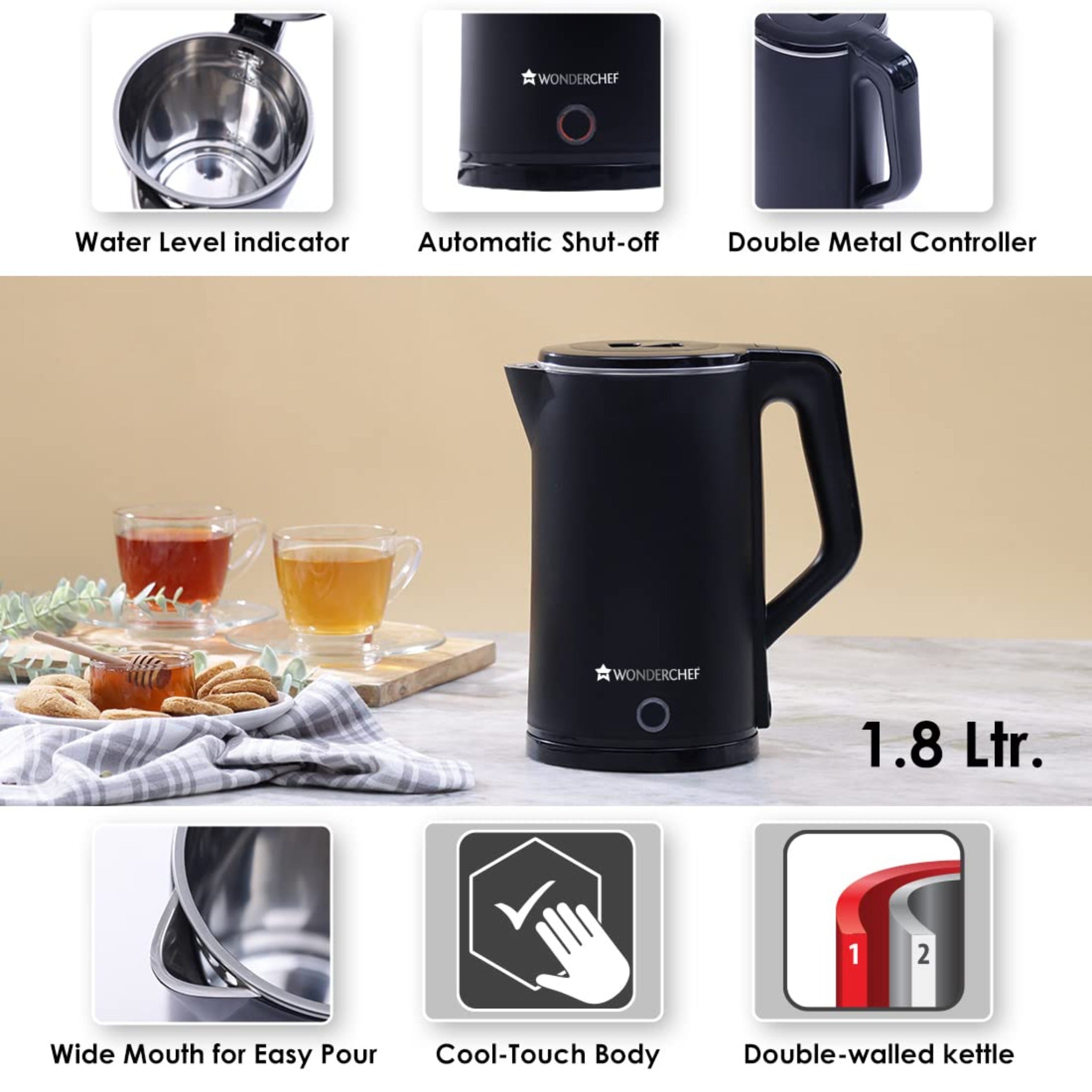 Wonderchef Electric Kettle Cool Touch 1.8 Ltr