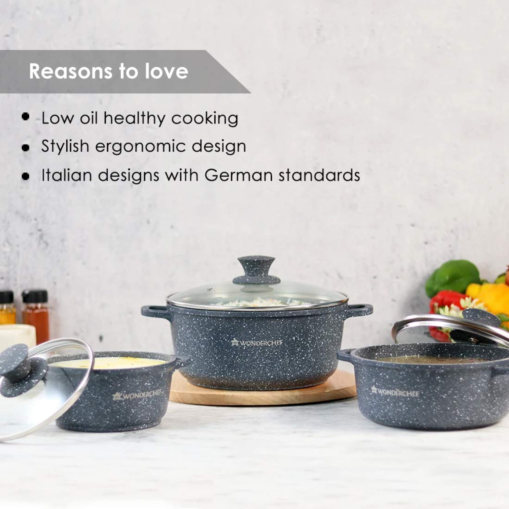 Granite Die Cast Casserole Set Grey