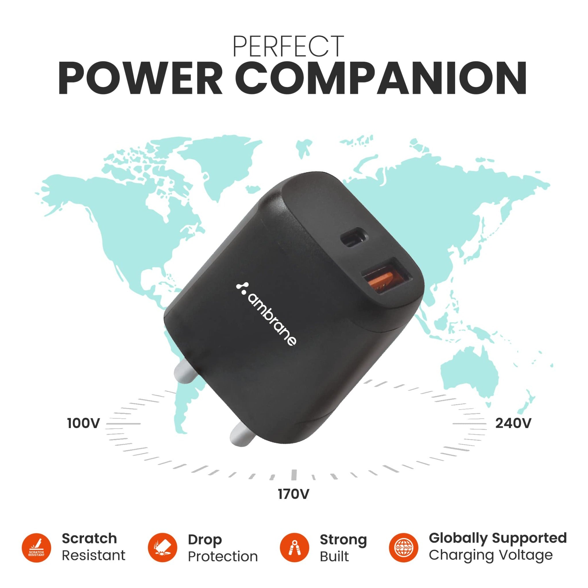 Ambrane Wall charger 20W boosted speed W/o Cable - Impulz M20 W/o Cable