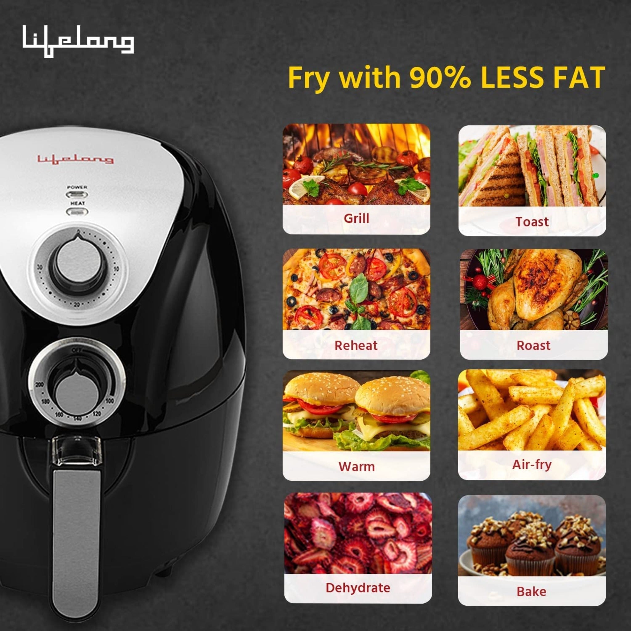 Lifelong 2.5L Air Fryer With Timer Control And Hot Air Circulation Technology