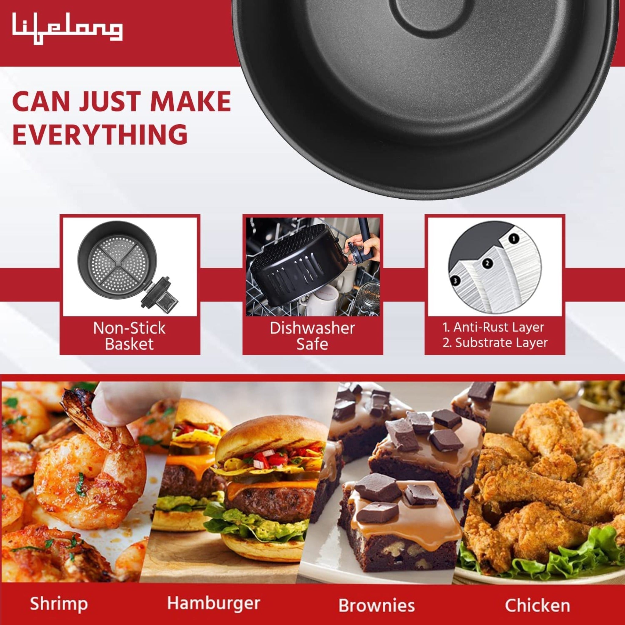 Lifelong 2.5L Air Fryer With Timer Control And Hot Air Circulation Technology