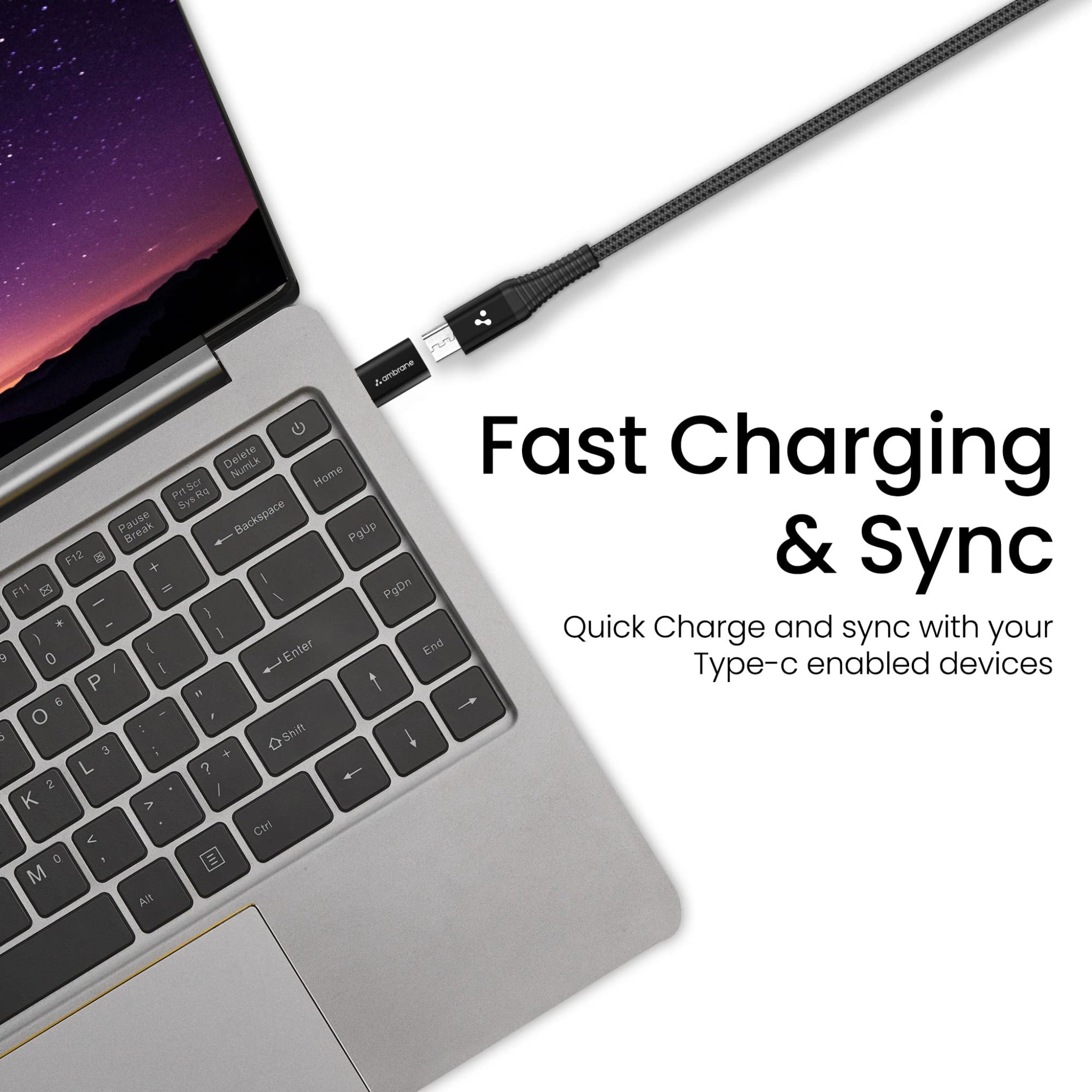 Ambrane High Speed data transfer, Plug & Play, Type C connector - Type C to USB A