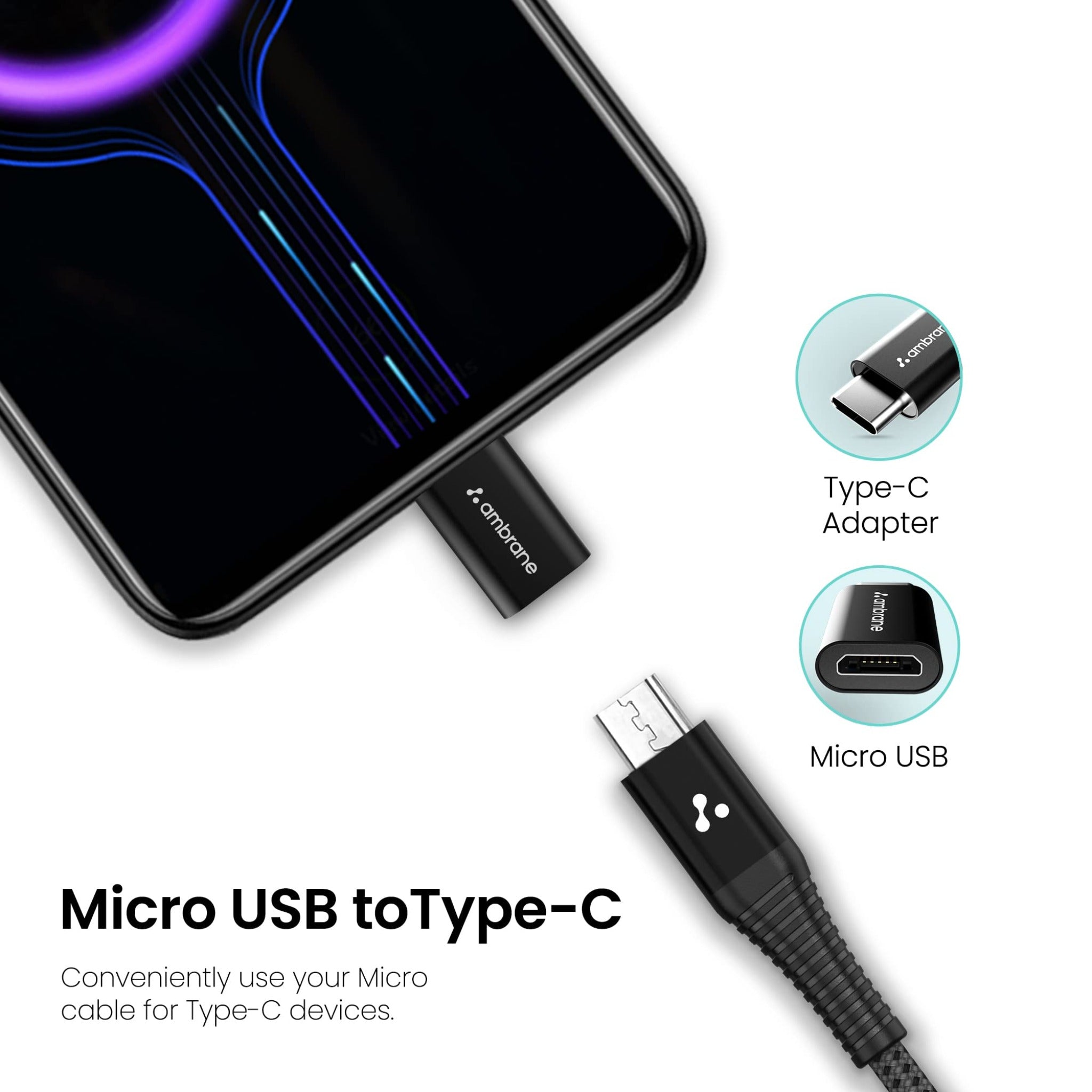 Ambrane High Speed data transfer, Plug & Play, Type C connector - Type C to USB A