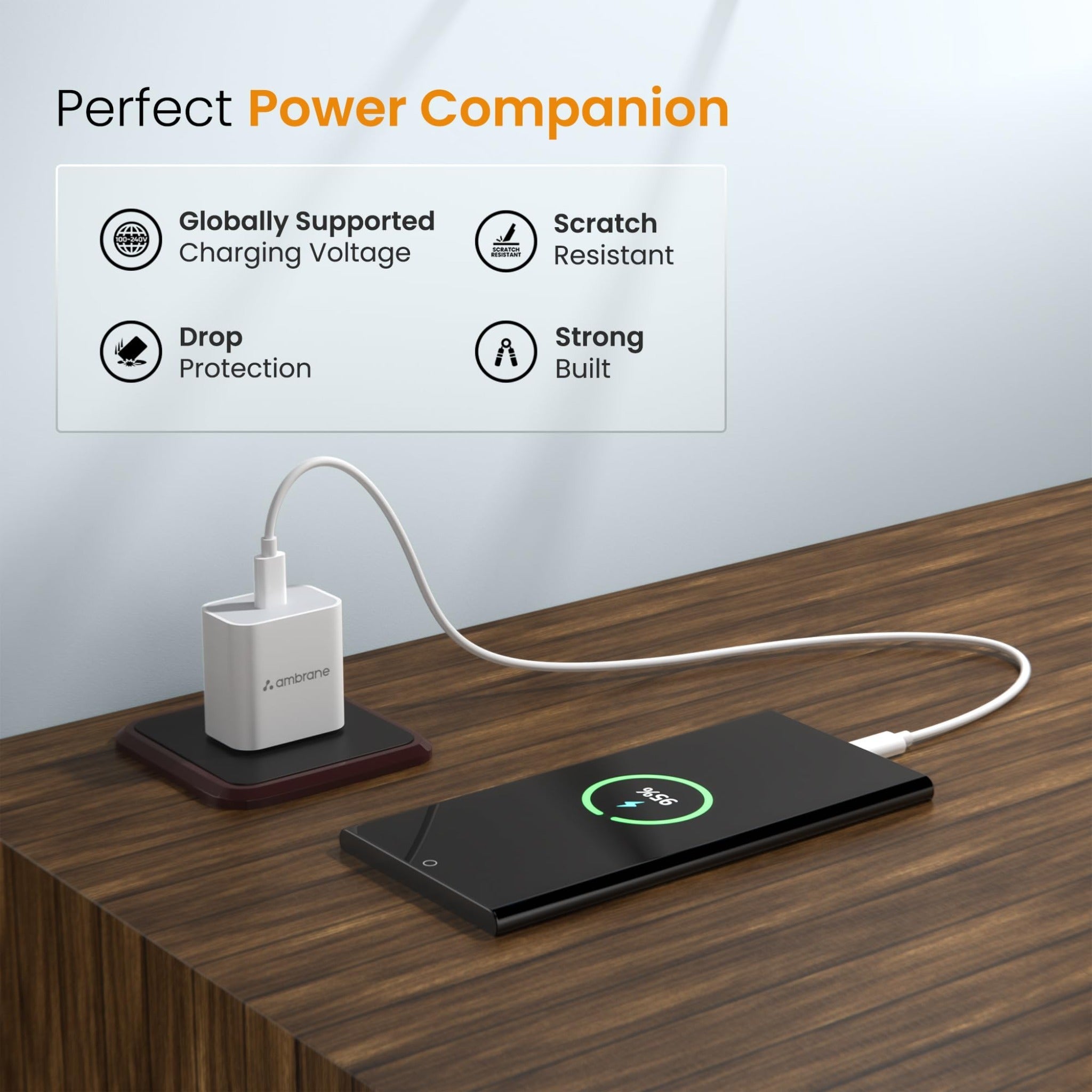 Ambrane Wall charger 20W boosted speed with C to C braided Cable - Impulz M20 W/C type Cable