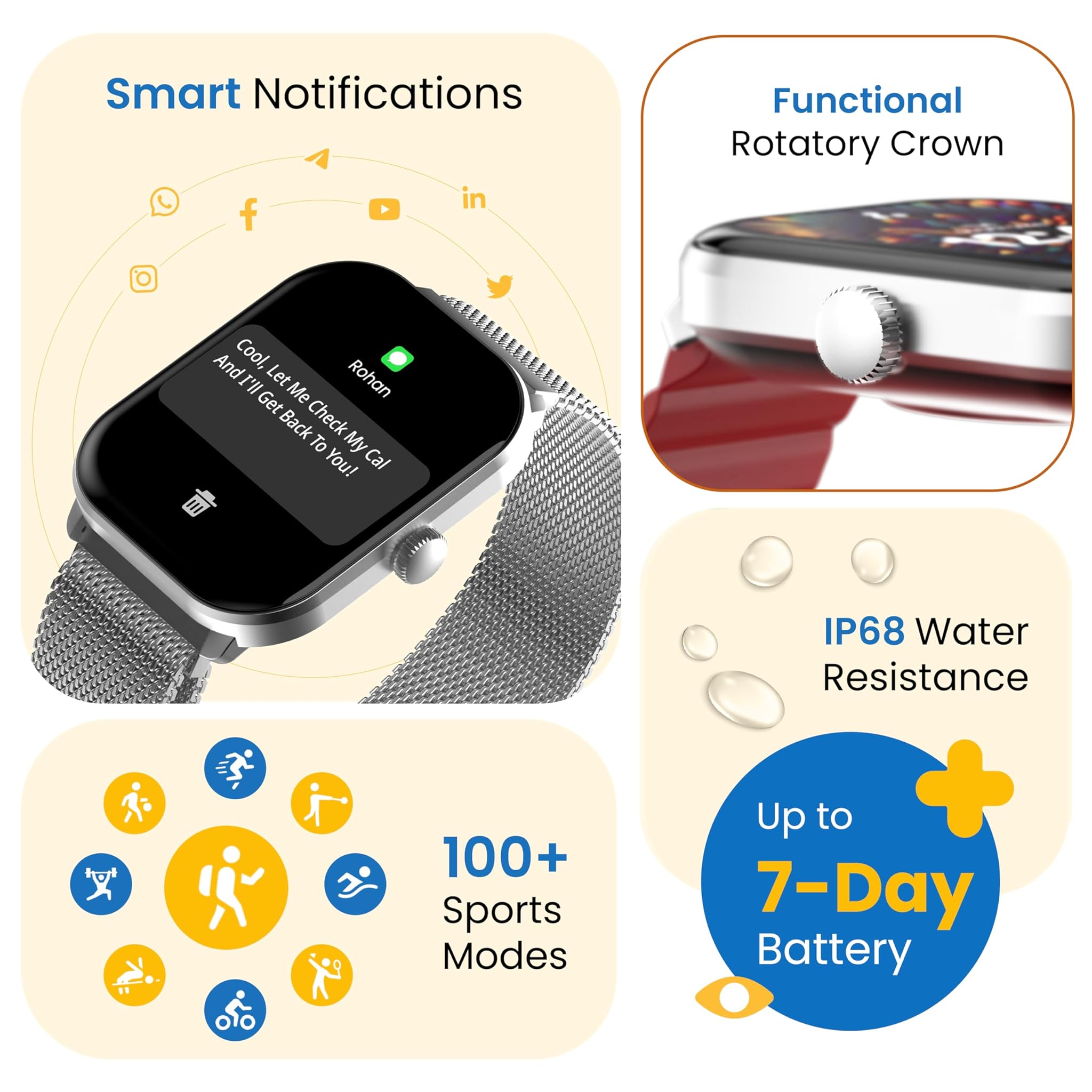 Ambrane Smart Watch with Bluetooth Calling (Round) - Hola