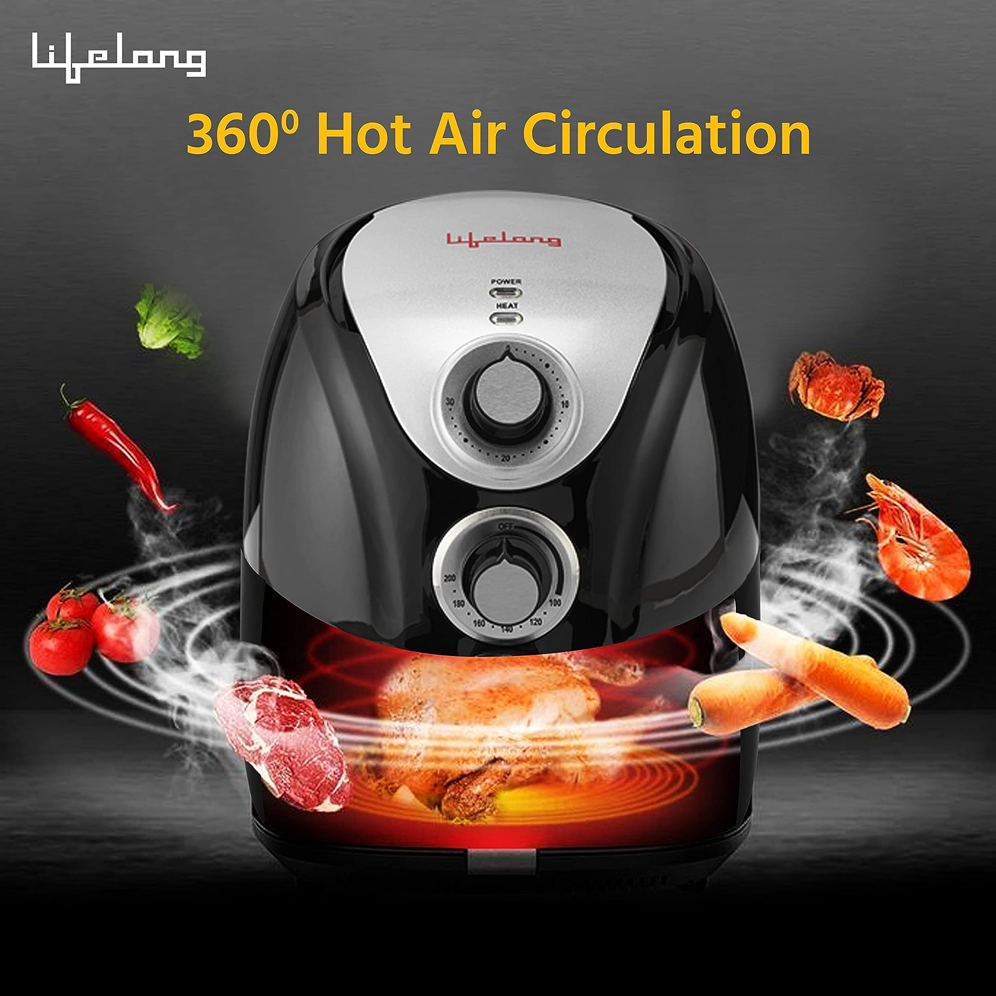 Lifelong 2.5L Air Fryer With Timer Control And Hot Air Circulation Technology