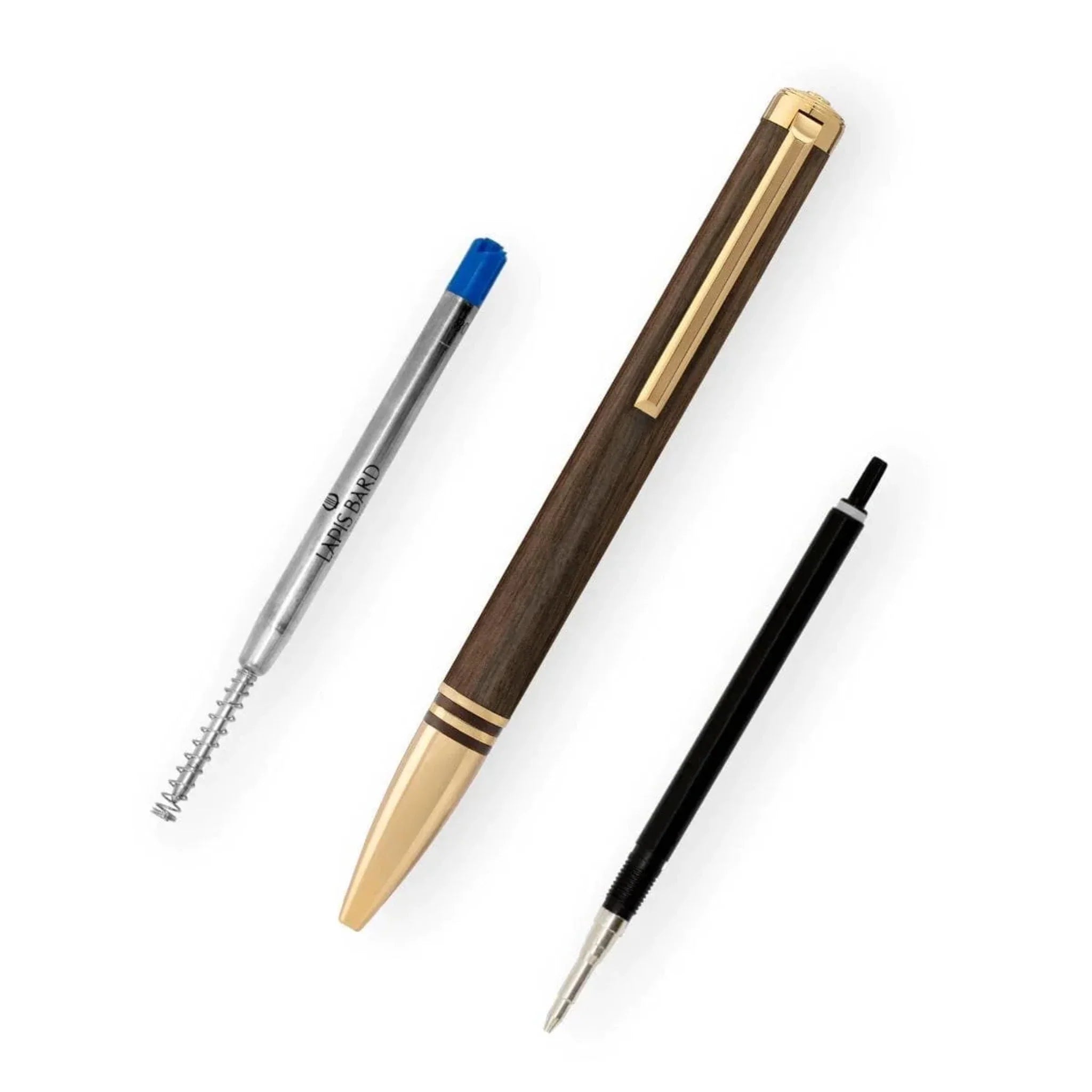 WP33015 -PEN LAPIS BARD TORQUE HICKORY WOOD GOLD TRIM BP