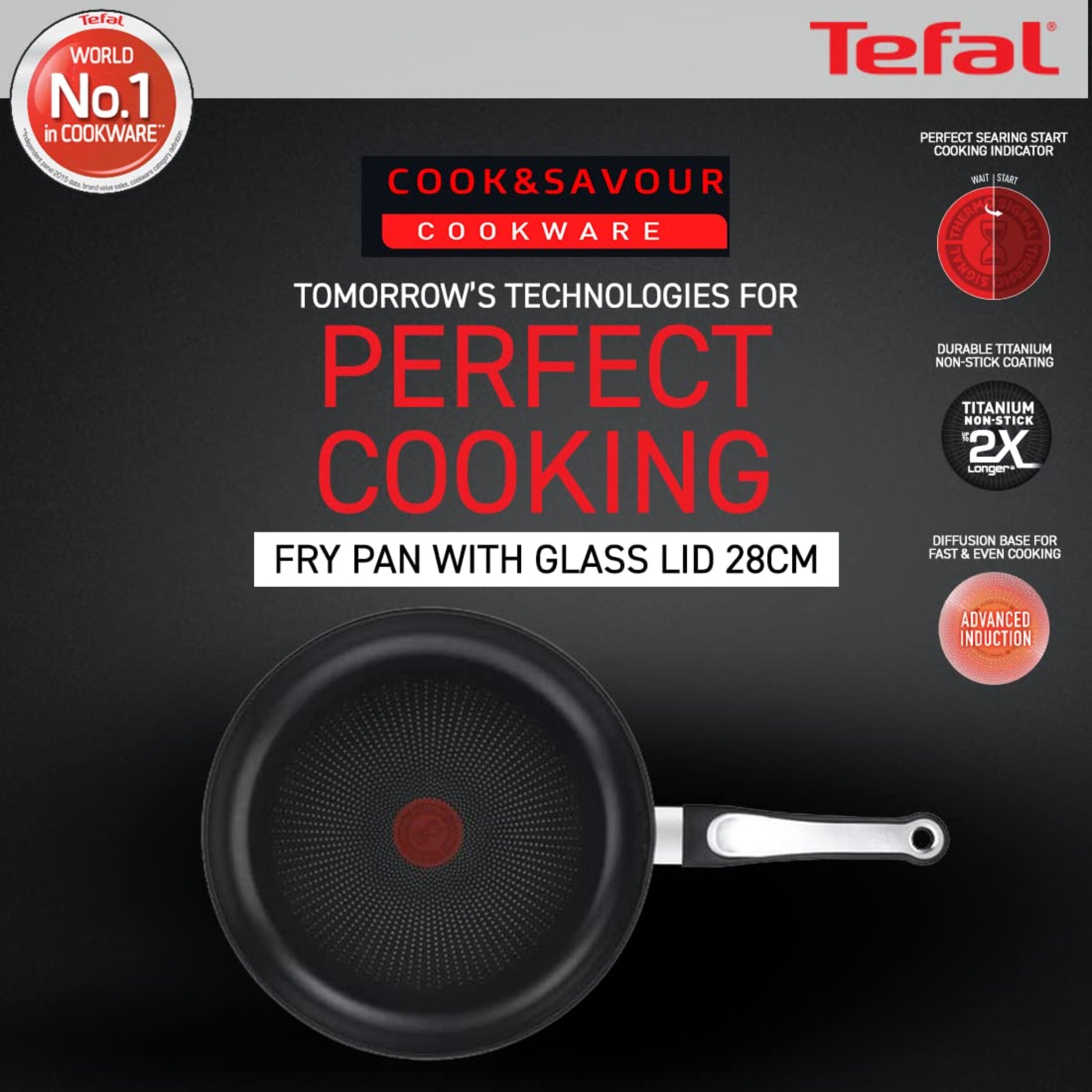 Tefal Fry Pan 28 Cm With Glass Lid Cook &amp; Savour