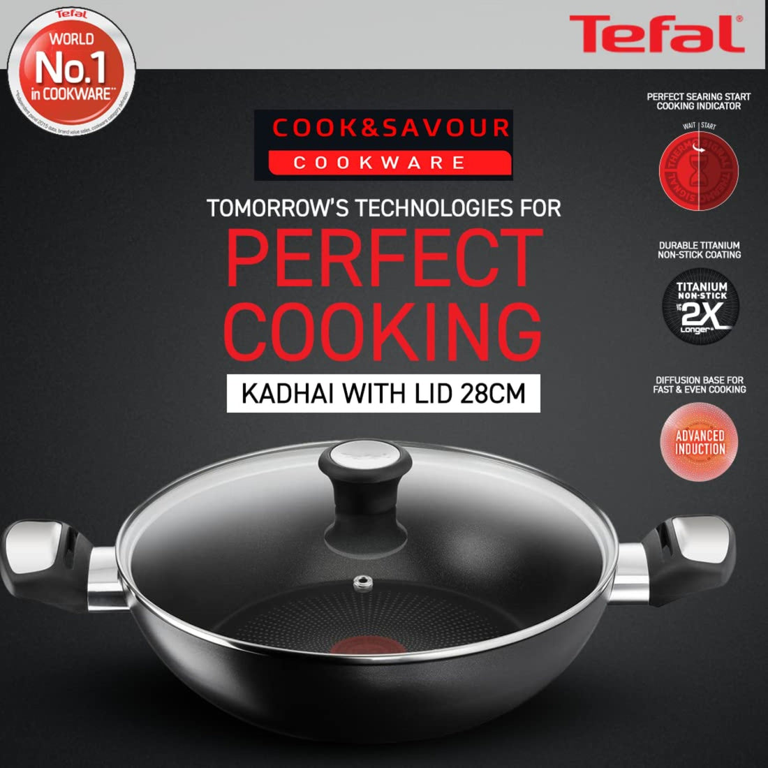 Tefal Kadai 28 Cm With Glass Lid Cook &amp; Savour