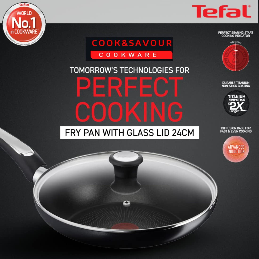 Tefal Fry Pan 24 Cm With Glass Lid Cook &amp; Savour