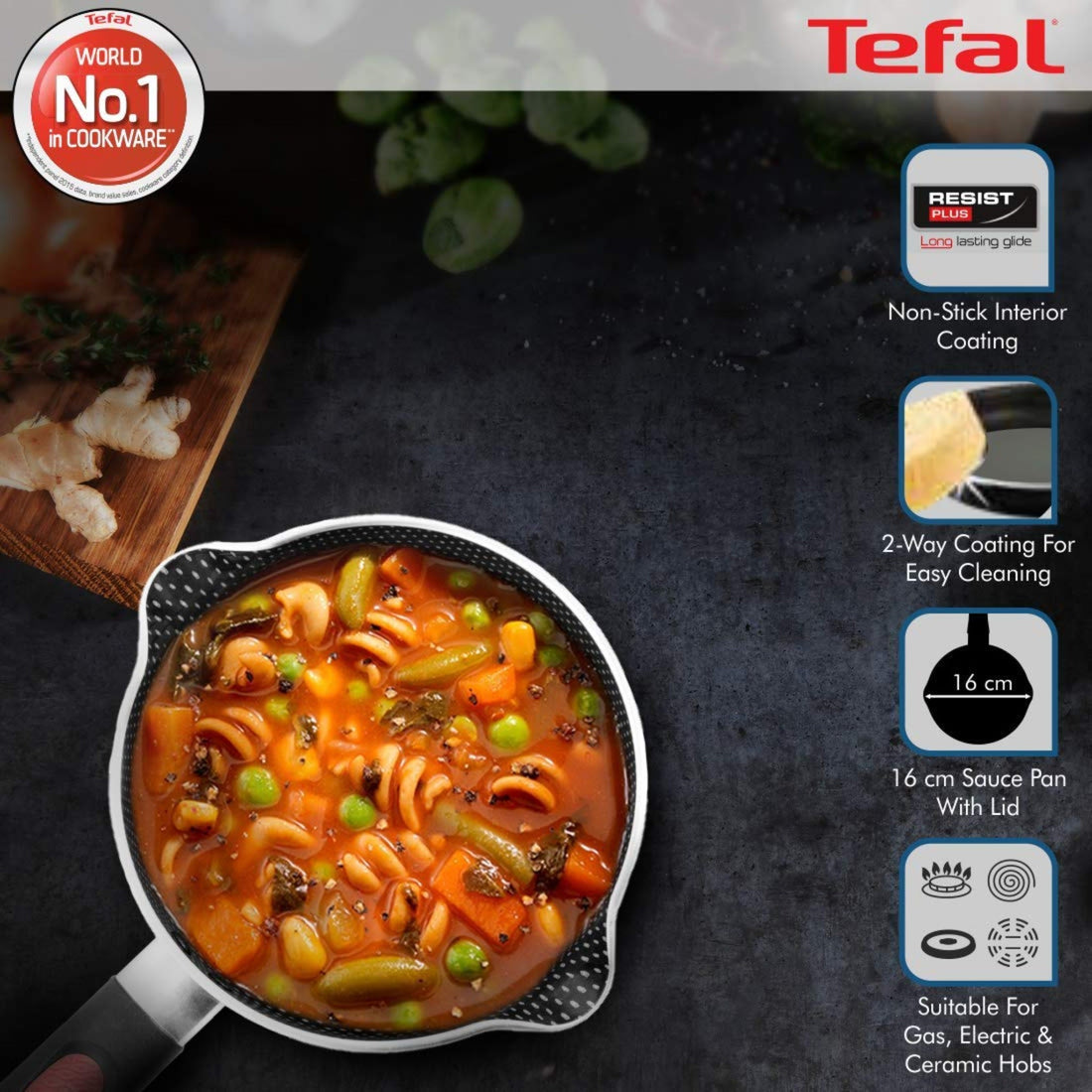 Tefal Sauce Pan 16 Cm G Lid Rio Red Simply Chef