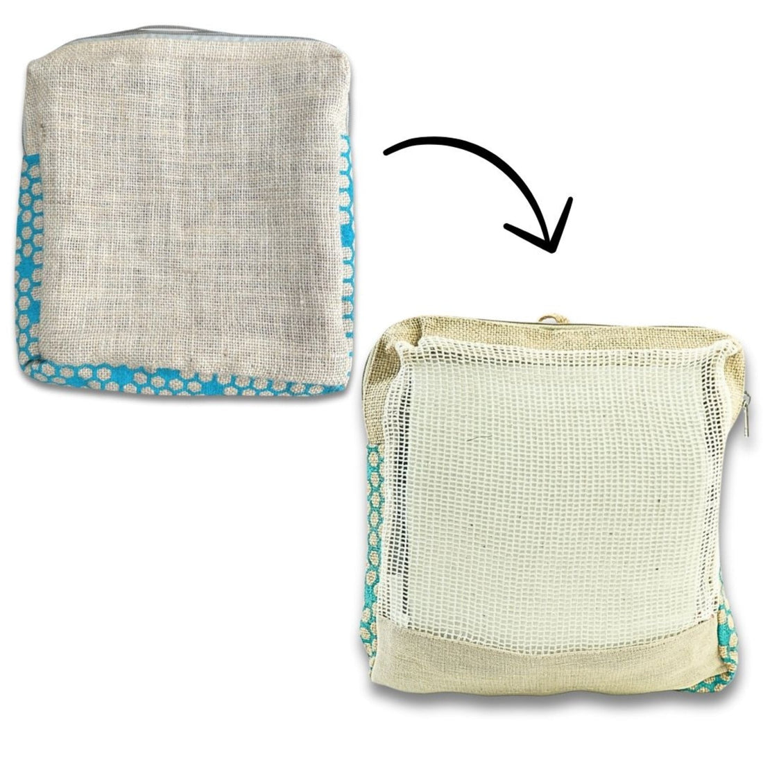 Jute Mesh Pouch with Cotton Net &amp; Zip (10&quot;x10&quot;x2&quot;)-JX48