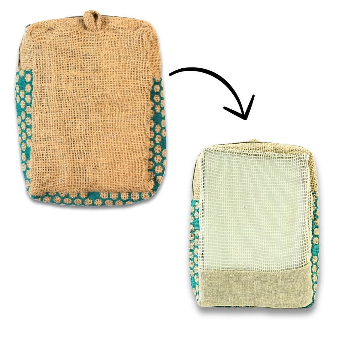 Jute Mesh Pouch with Cotton Net &amp; Zip (6&quot;x8&quot;X2&quot;)-JX40