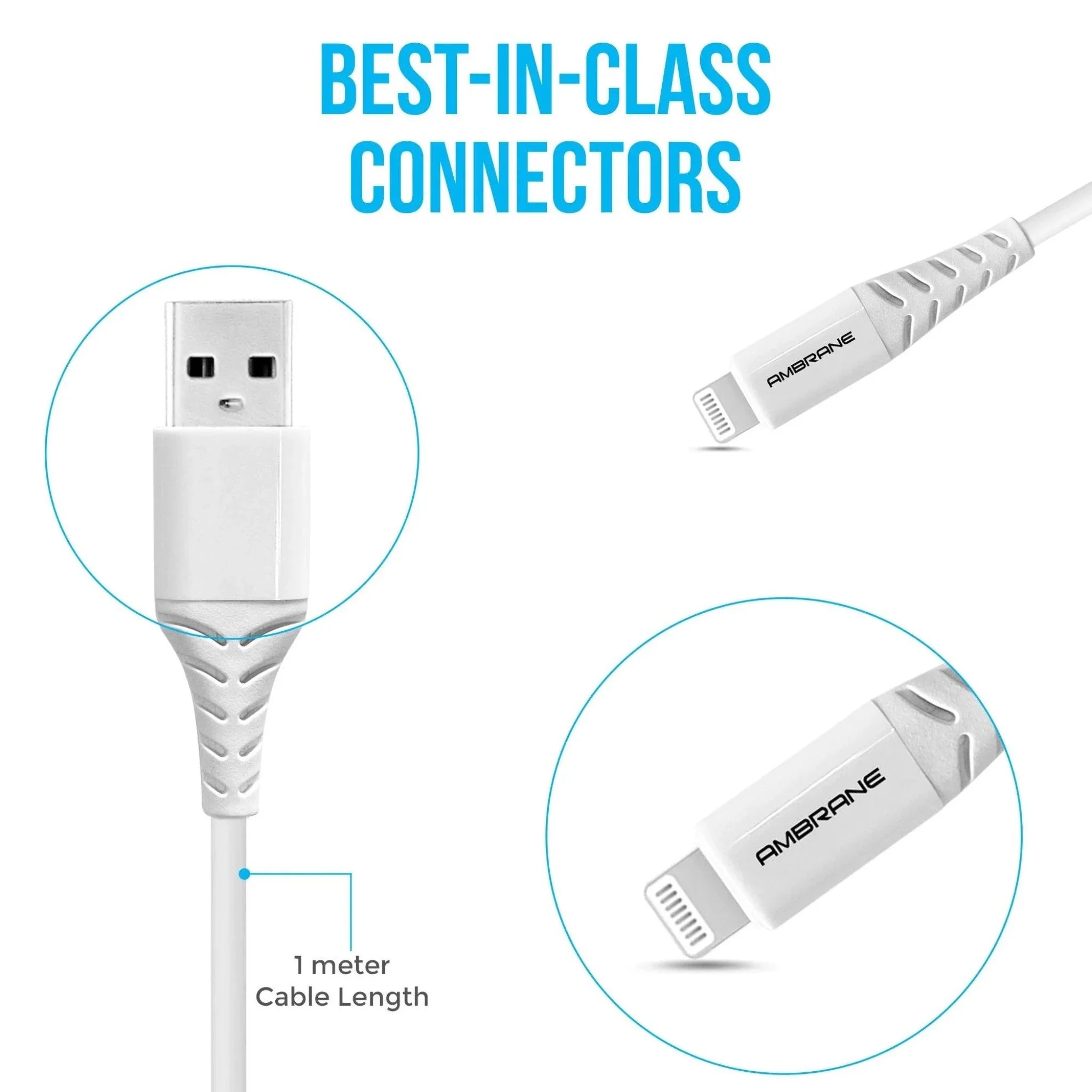 Ambrane 3 Amp iPhone lightning Cable - 1M White - ACL-11 Plus