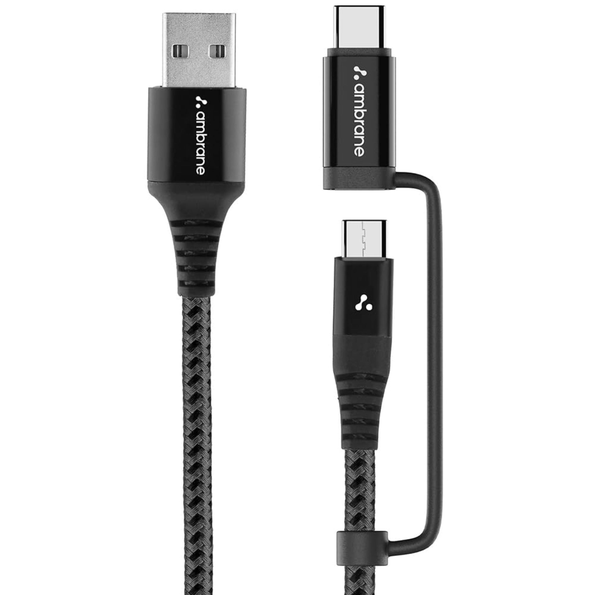 Ambrane Charge &amp; Sync, Aluminium Built, Type C connecter, 3A Fast Charging Output - Type c to Micro USB