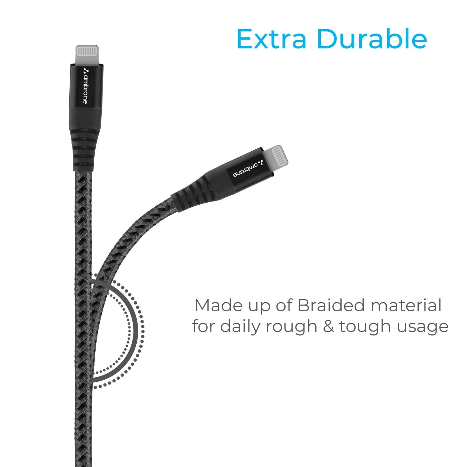 Ambrane Unbreakable 3A Fast Charging Braided Lightning Cable ( 1.5 M) - BCL15