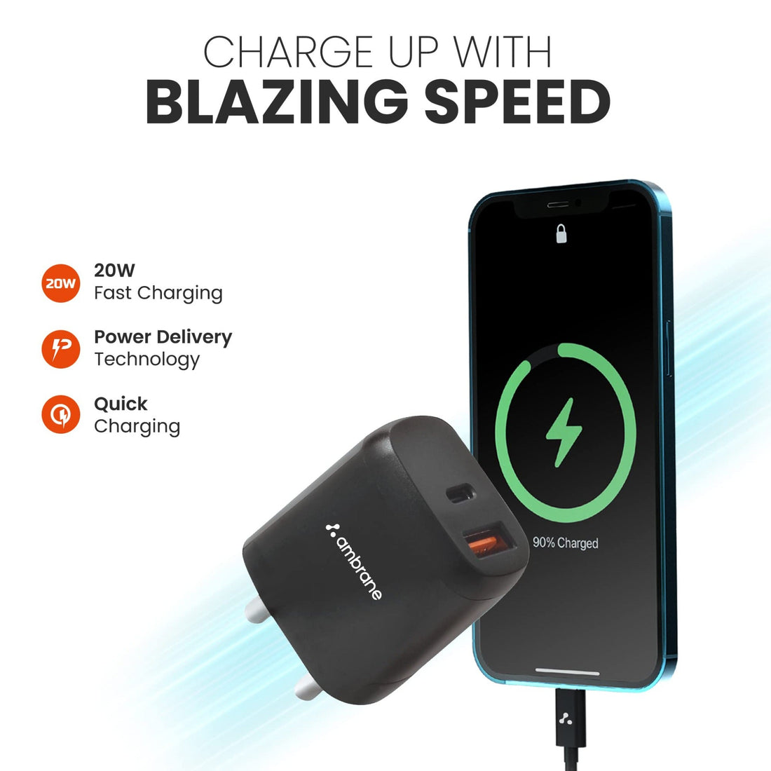 Ambrane Wall charger 20W boosted speed PD &amp; QC - Impulse H11 W/o Cable