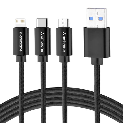 Ambrane 3 in 1 Cable (Micro Type C/ IPhone) ( 1.25 M ) - TRIO-11