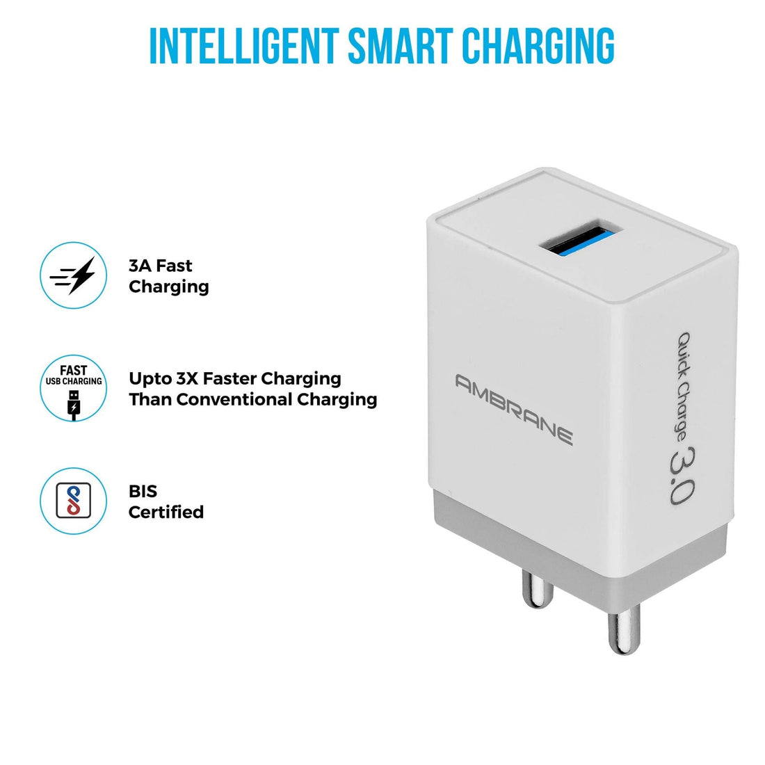 Ambrane Wall charger (3A) QC 3.0 w/o Cable - AQC-56 W/o Cable