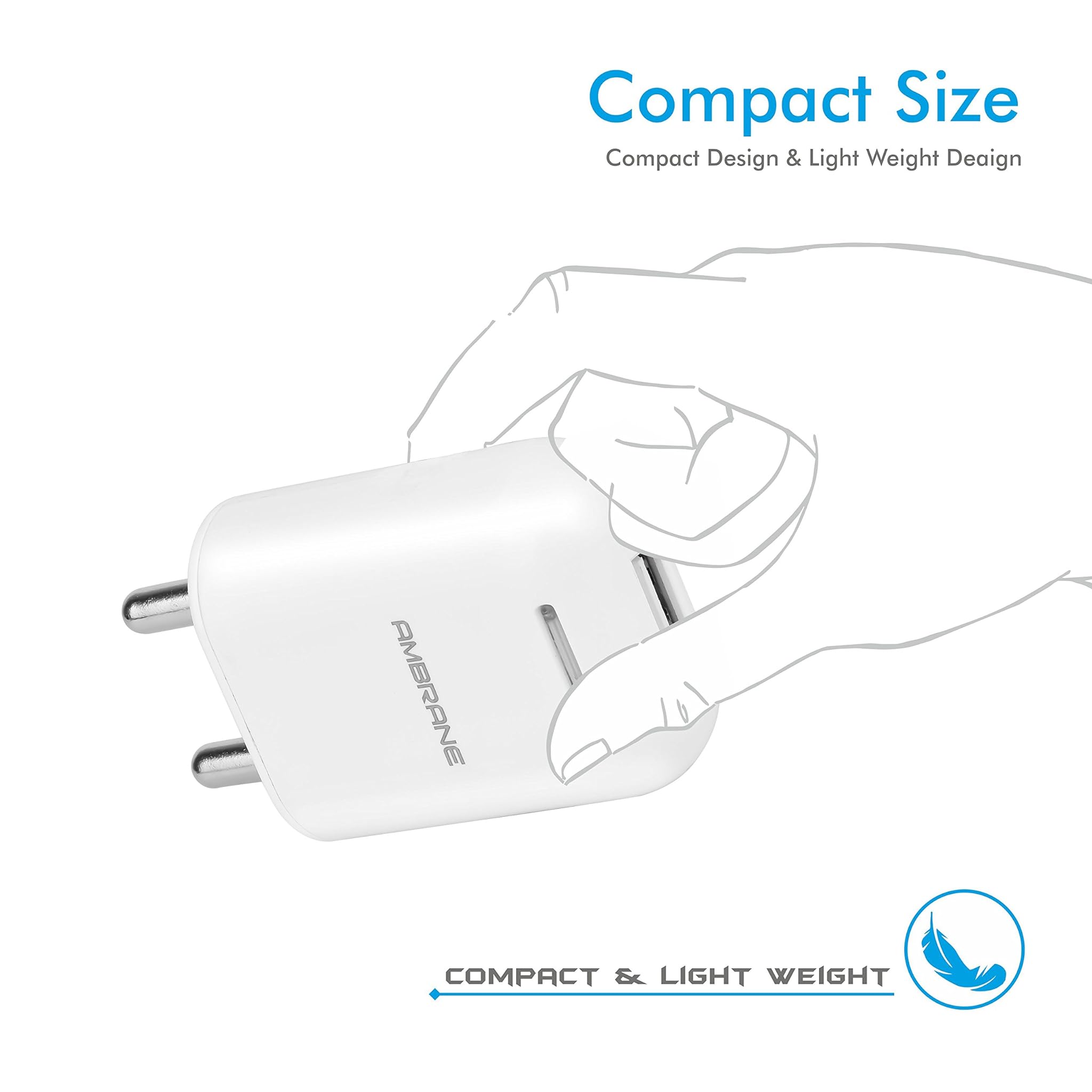 Ambrane Wall charger 10.5W W/o Cable, 5V/2.1A - AWC-38 w/o Cable