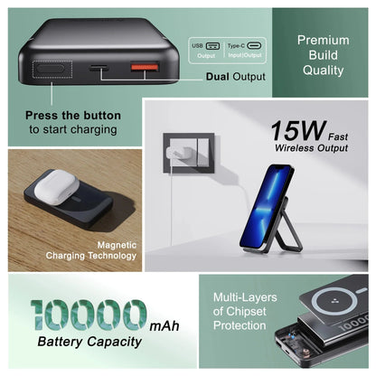 Ambrane 10000mAh Power Bank 15W Wireless Output, Triple Output, LED - Aerosync PB10